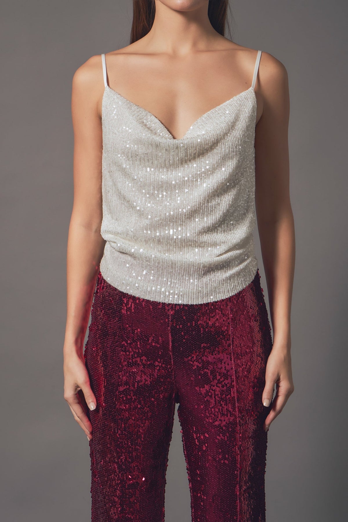 ENDLESS ROSE - Sequins Cowl Neck Top - CAMI TOPS & TANK available at Objectrare
