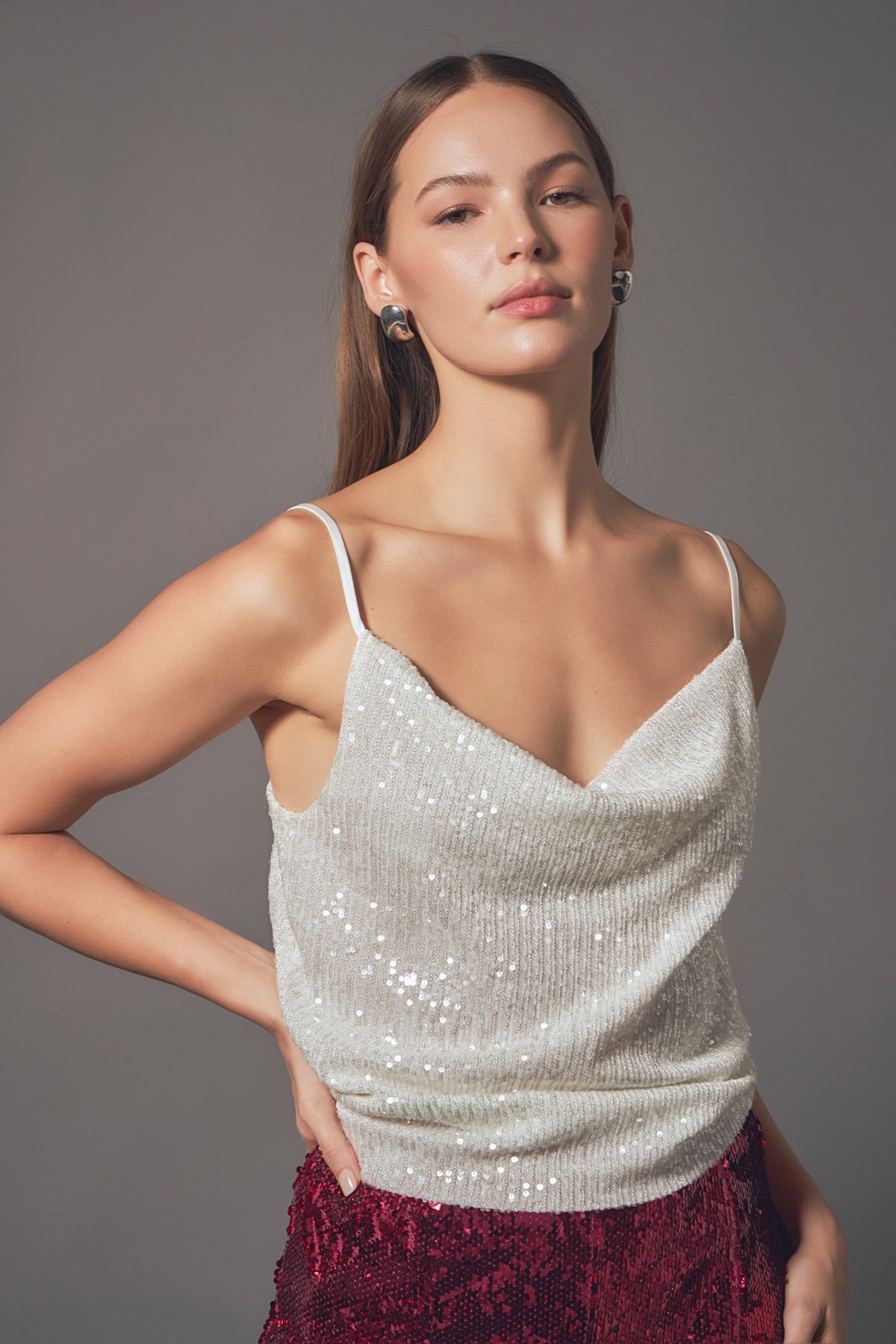 ENDLESS ROSE - Sequin Cowl Neck Top - CAMI TOPS & TANK available at Objectrare