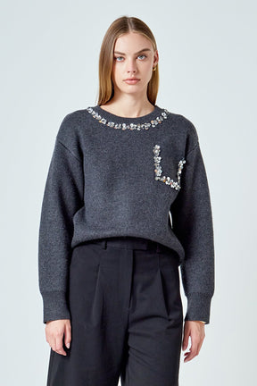Relaxed Jewel Trim Sweater