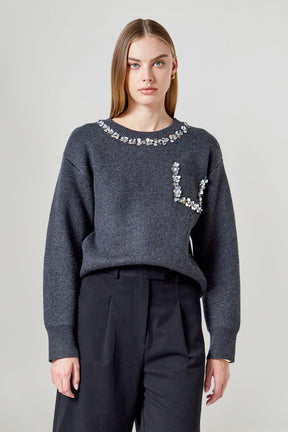 ENDLESS ROSE - Relaxed Jewel Trim Sweater - SWEATERS & KNITS available at Objectrare