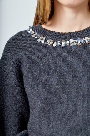 Relaxed Jewel Trim Sweater