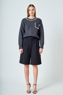 Relaxed Jewel Trim Sweater