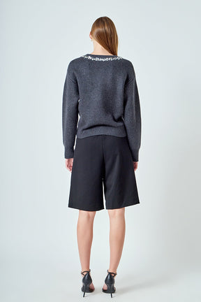 Relaxed Jewel Trim Sweater