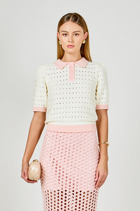 ENDLESS ROSE - Color Block Short Polo Sweater - SWEATERS & KNITS available at Objectrare