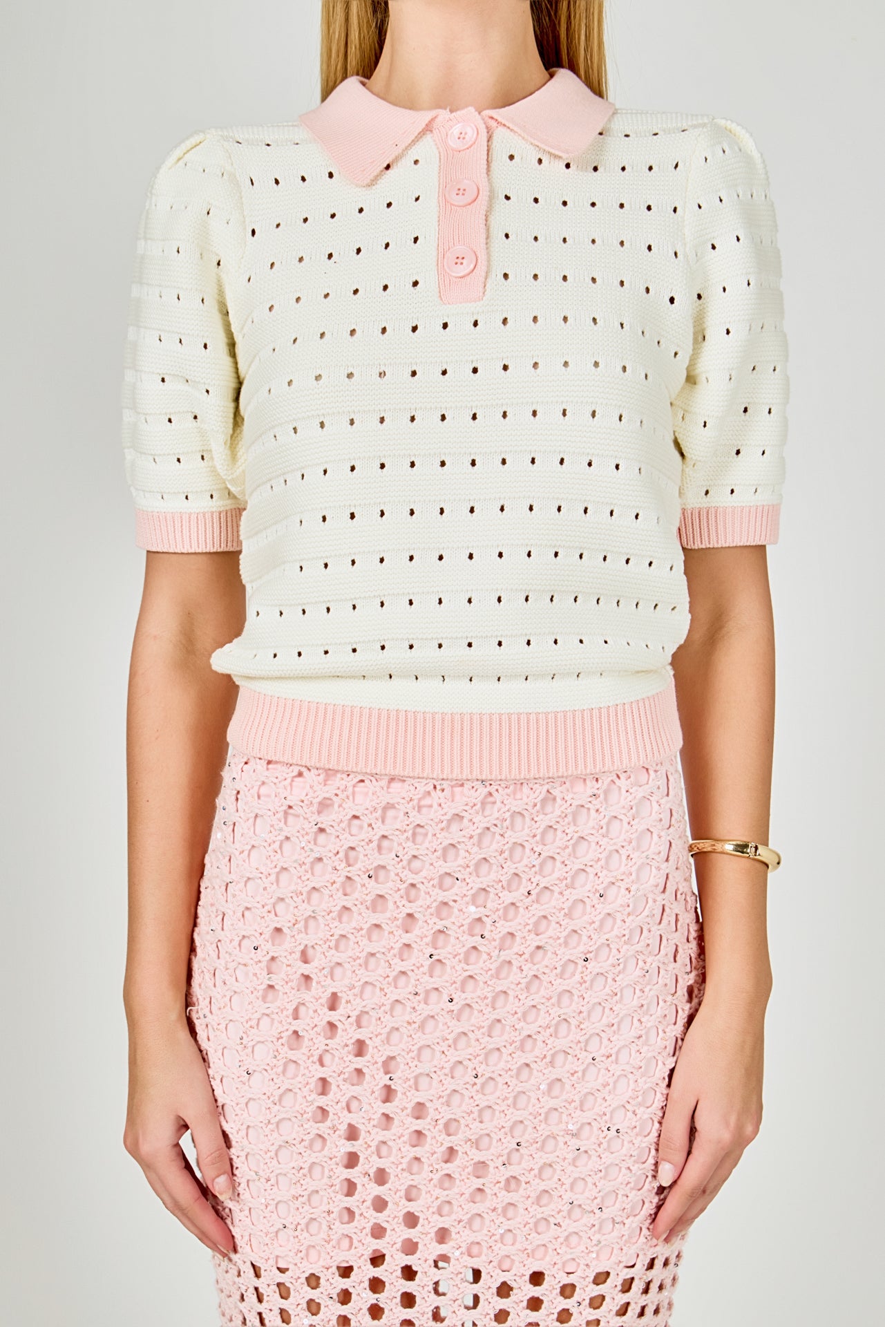 ENDLESS ROSE - Color Block Short Polo Sweater - SWEATERS & KNITS available at Objectrare