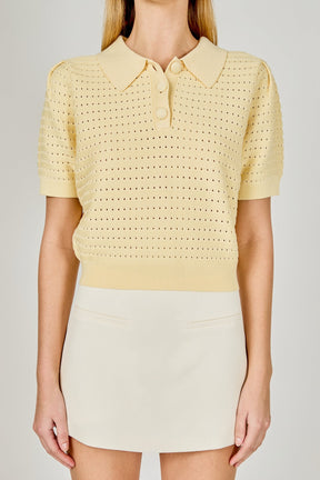 Short Sleeve Jewel Buttoned Sweater Top