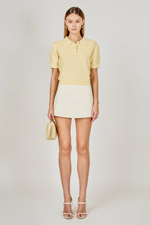 Short Sleeve Jewel Buttoned Sweater Top