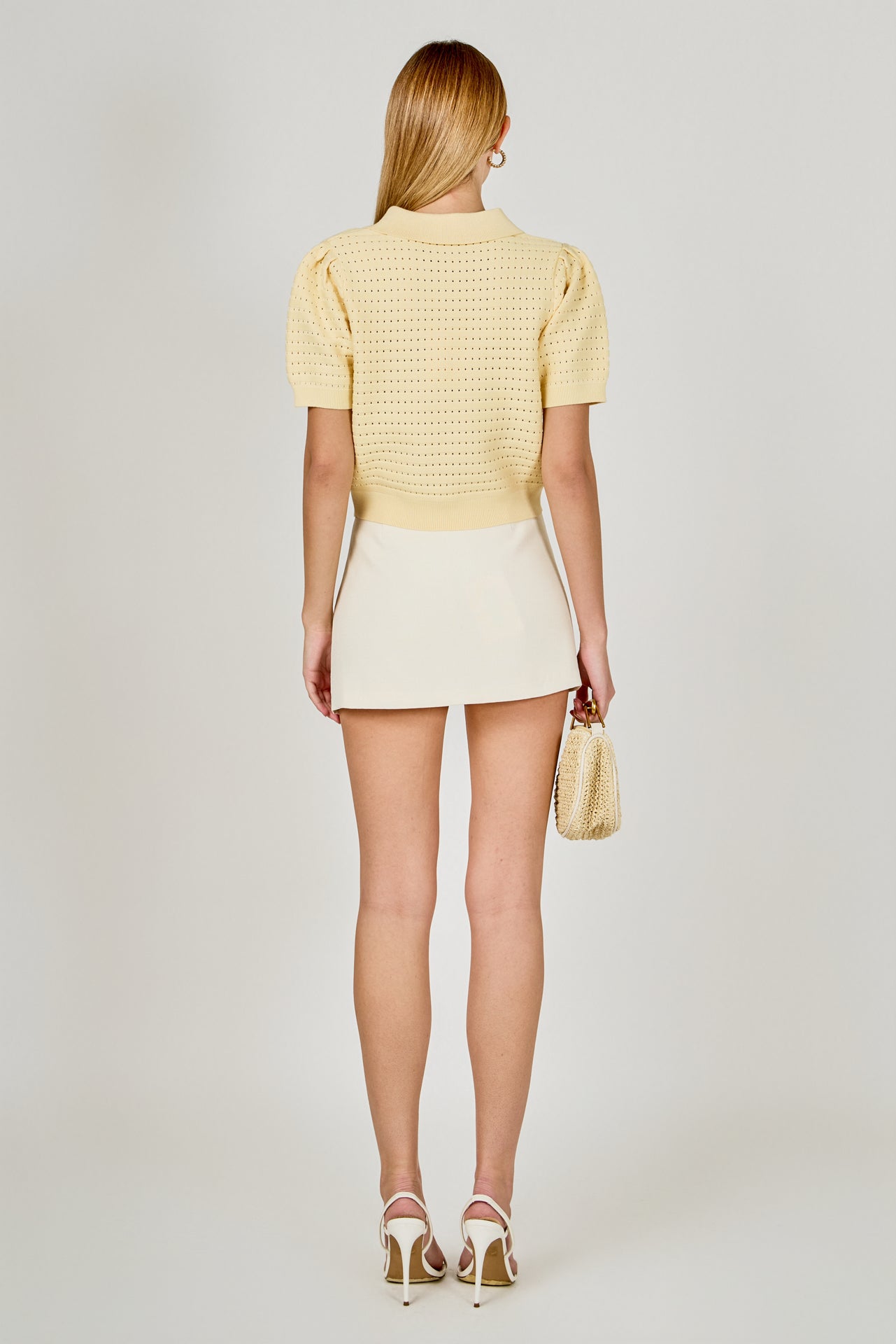 Short Sleeve Jewel Buttoned Sweater Top