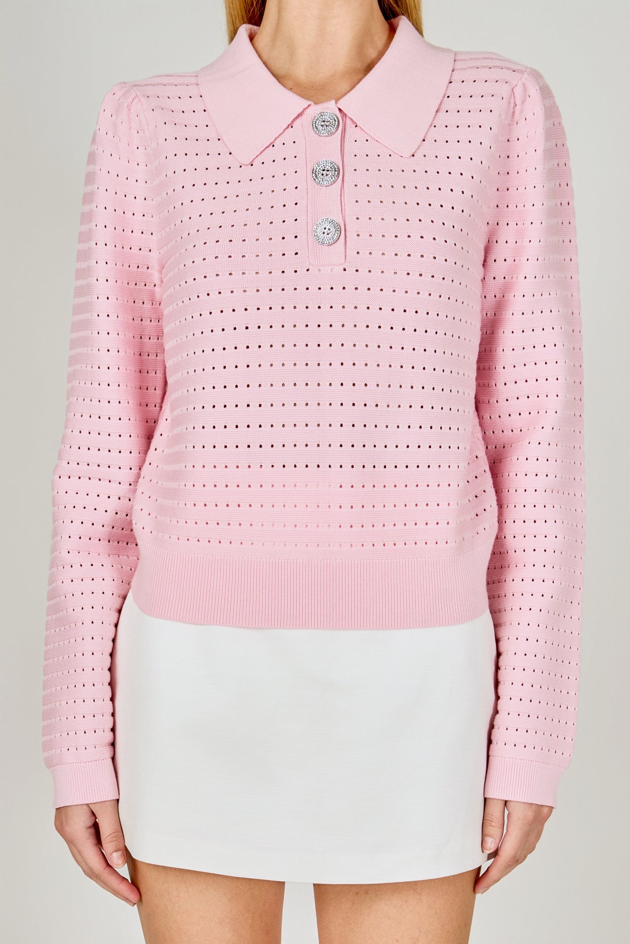 Long Sleeve Jewel Buttoned Polo Sweater
