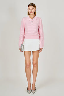 Long Sleeve Jewel Buttoned Polo Sweater