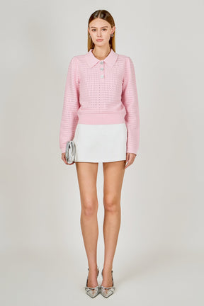 Long Sleeve Jewel Buttoned Polo Sweater