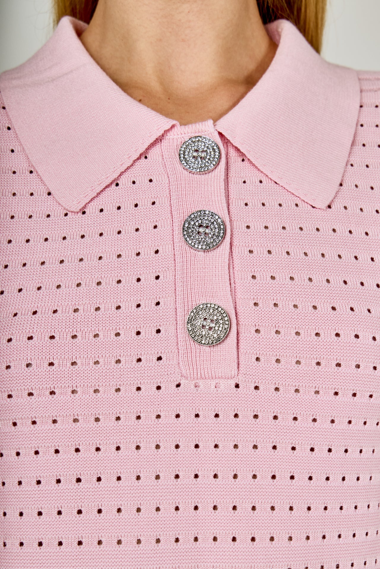 Long Sleeve Jewel Buttoned Polo Sweater