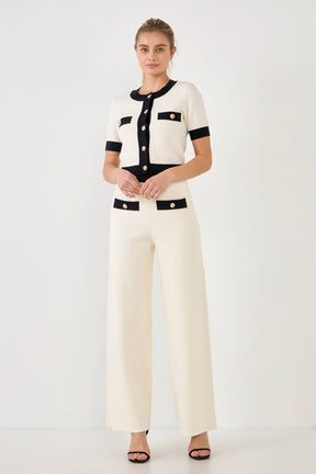 ENDLESS ROSE - Endless Rose - Contrast Band Knit Pants with Gold Buttons - PANTS available at Objectrare