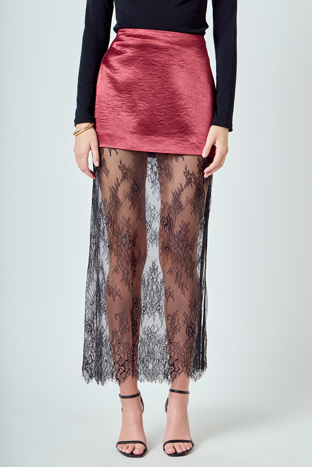 ENDLESS ROSE - Satin Velvet Maxi Skirt - SKIRTS available at Objectrare