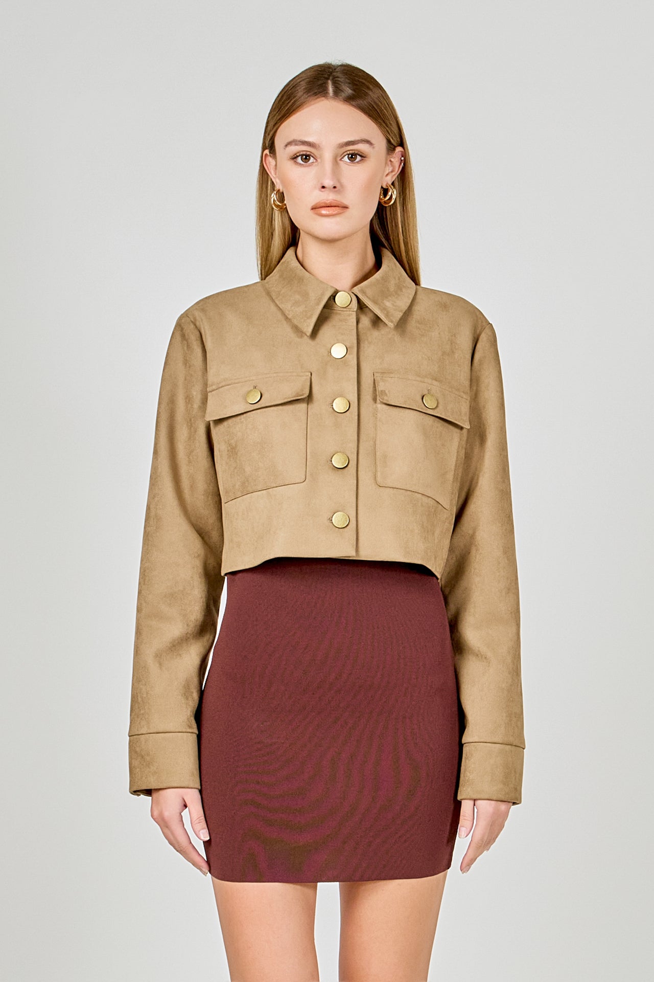 Faux Suede Cropped Pocketed Jacket