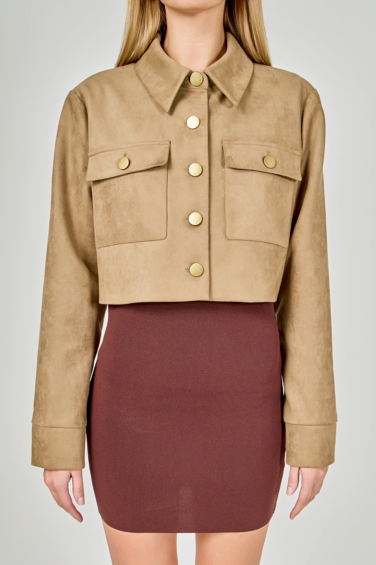 Faux Suede Cropped Pocketed Jacket