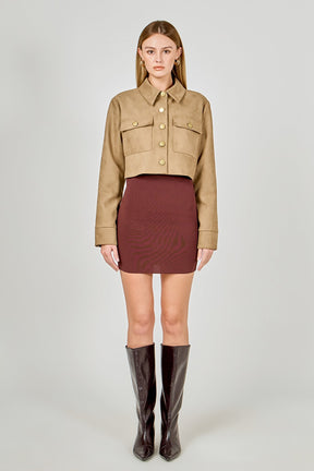 ENDLESS ROSE - Faux Suede Cropped Pocketed Jacket - JACKETS available at Objectrare