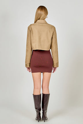 Faux Suede Cropped Pocketed Jacket