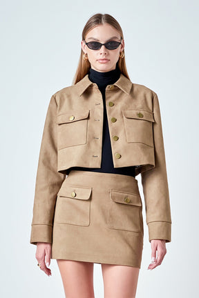 Faux Suede Cropped Pocketed Jacket