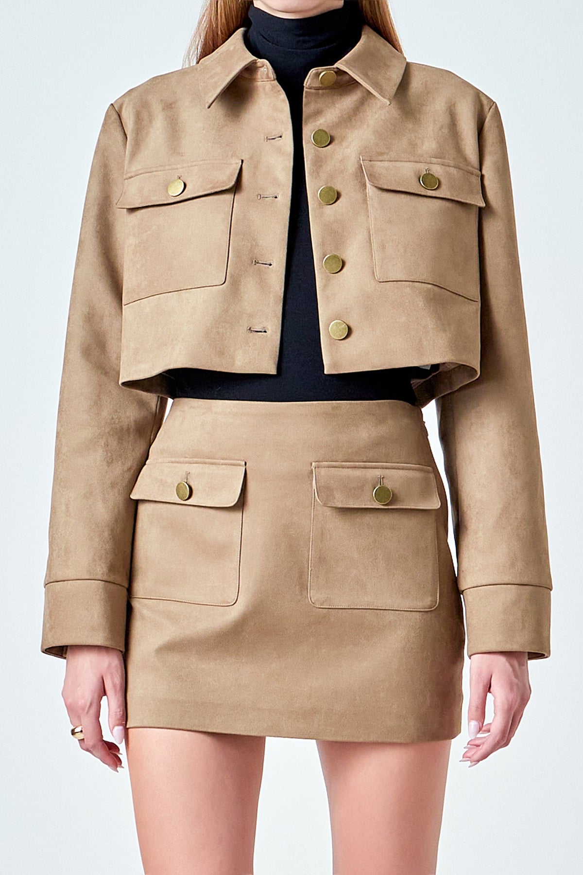 Faux Suede Cropped Pocketed Jacket