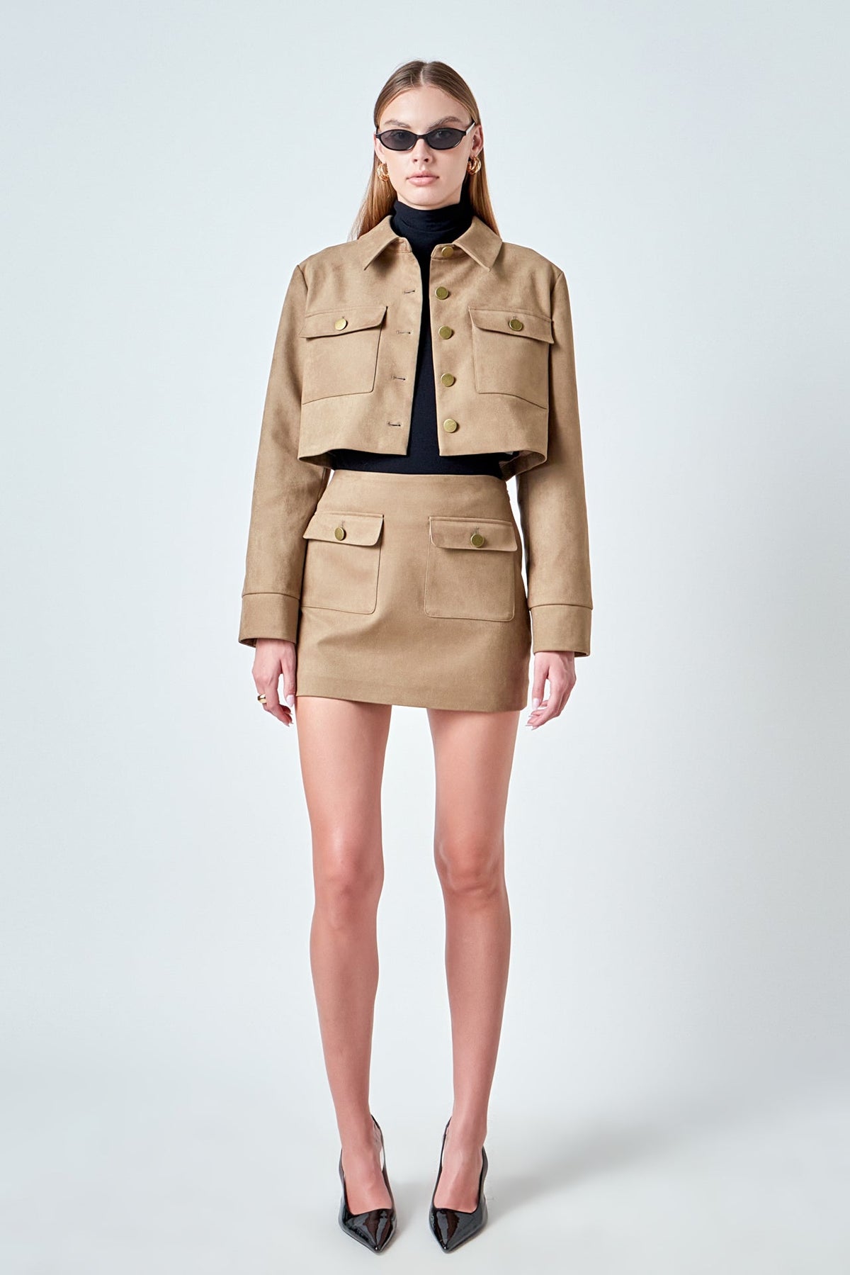 Faux Suede Cropped Pocketed Jacket