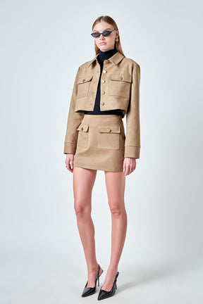 Faux Suede Cropped Pocketed Jacket