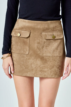 Faux Suede Pocketed Mini Skirt