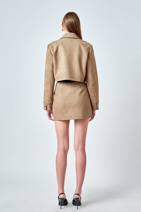 Faux Suede Pocketed Mini Skirt