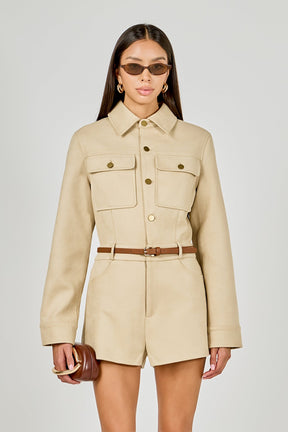 Faux Suede Long Sleeve Romper