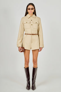 Faux Suede Long Sleeve Romper