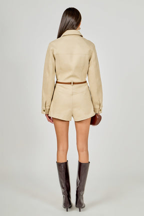 Faux Suede Long Sleeve Romper