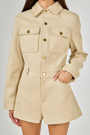 Faux Suede Long Sleeve Romper
