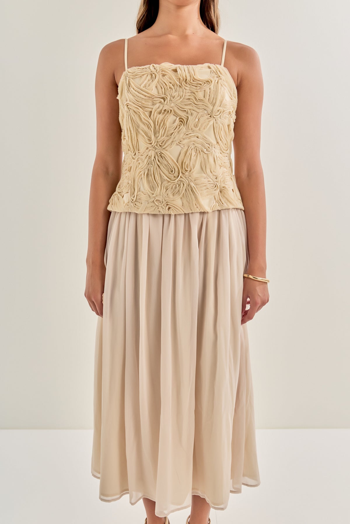 ENDLESS ROSE - Mixed Media Sheer Midi Dress - DRESSES available at Objectrare