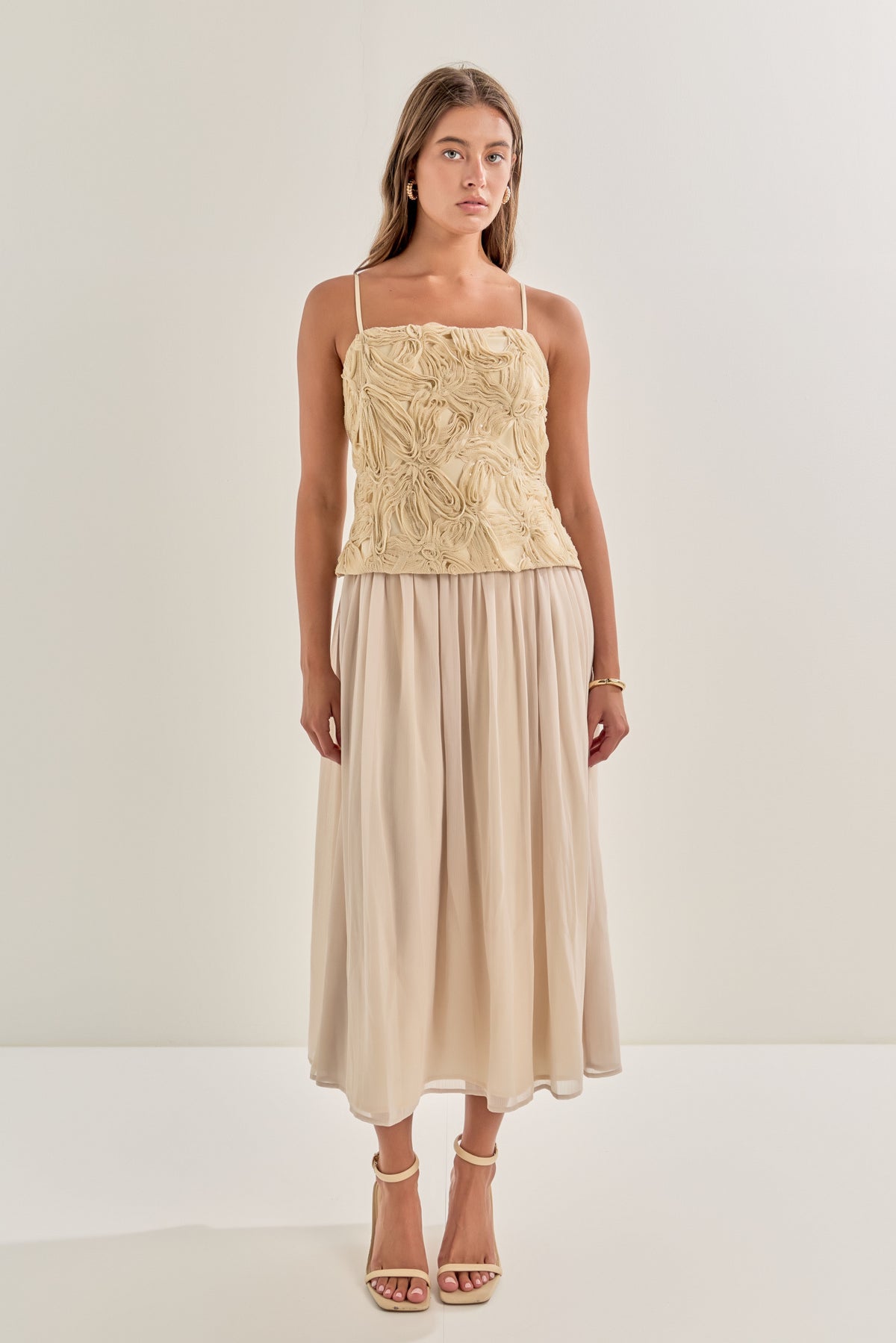 ENDLESS ROSE - Mixed Media Sheer Midi Dress - DRESSES available at Objectrare