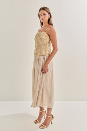 ENDLESS ROSE - Mixed Media Sheer Midi Dress - DRESSES available at Objectrare