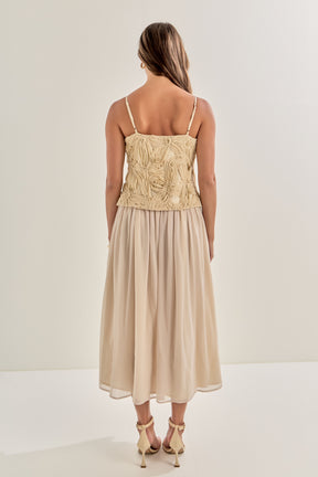 ENDLESS ROSE - Mixed Media Sheer Midi Dress - DRESSES available at Objectrare