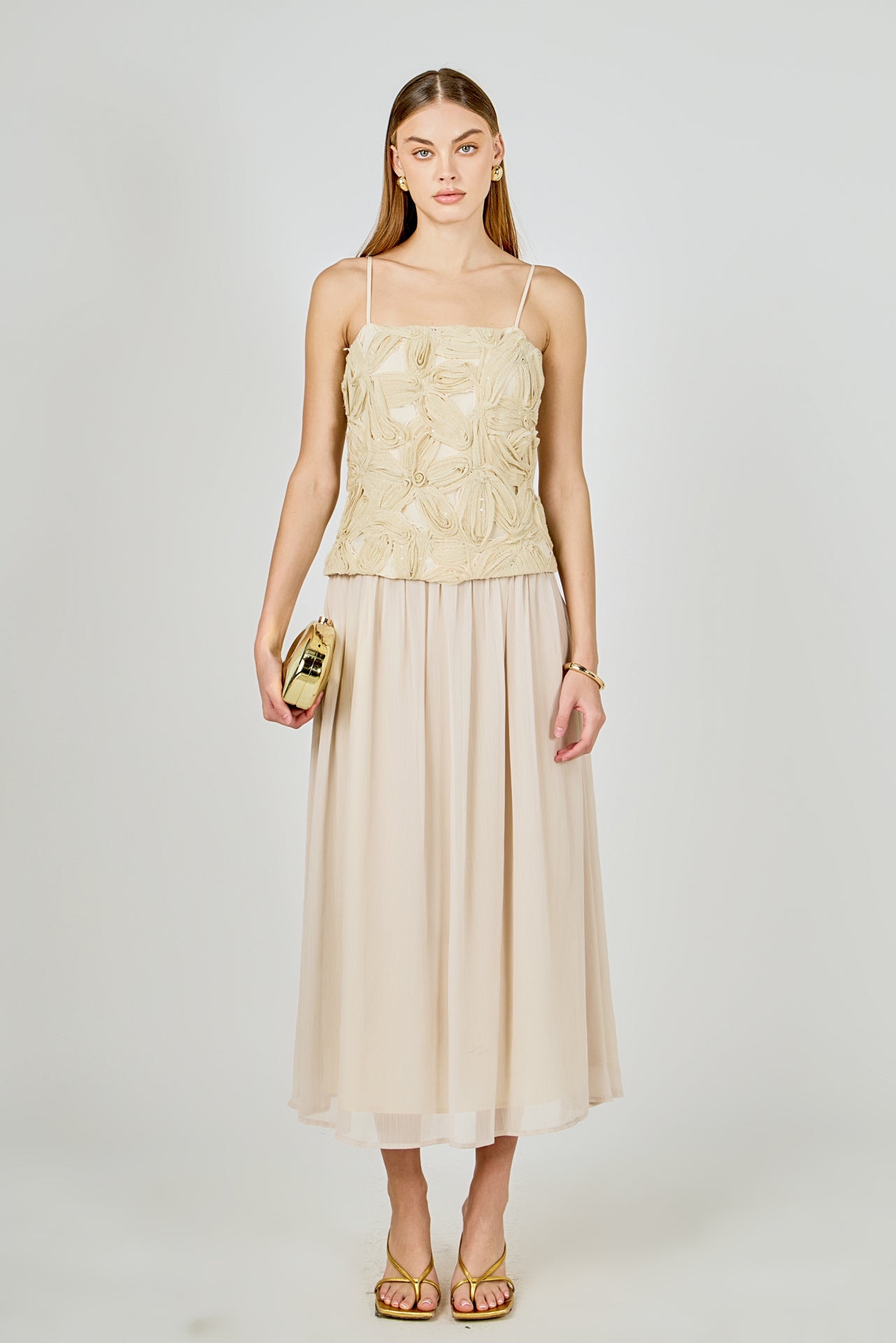 ENDLESS ROSE - Mixed Media Sheer Midi Dress - DRESSES available at Objectrare