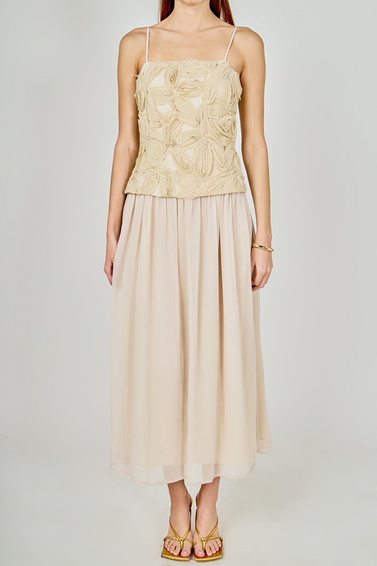ENDLESS ROSE - Mixed Media Sheer Midi Dress - DRESSES available at Objectrare