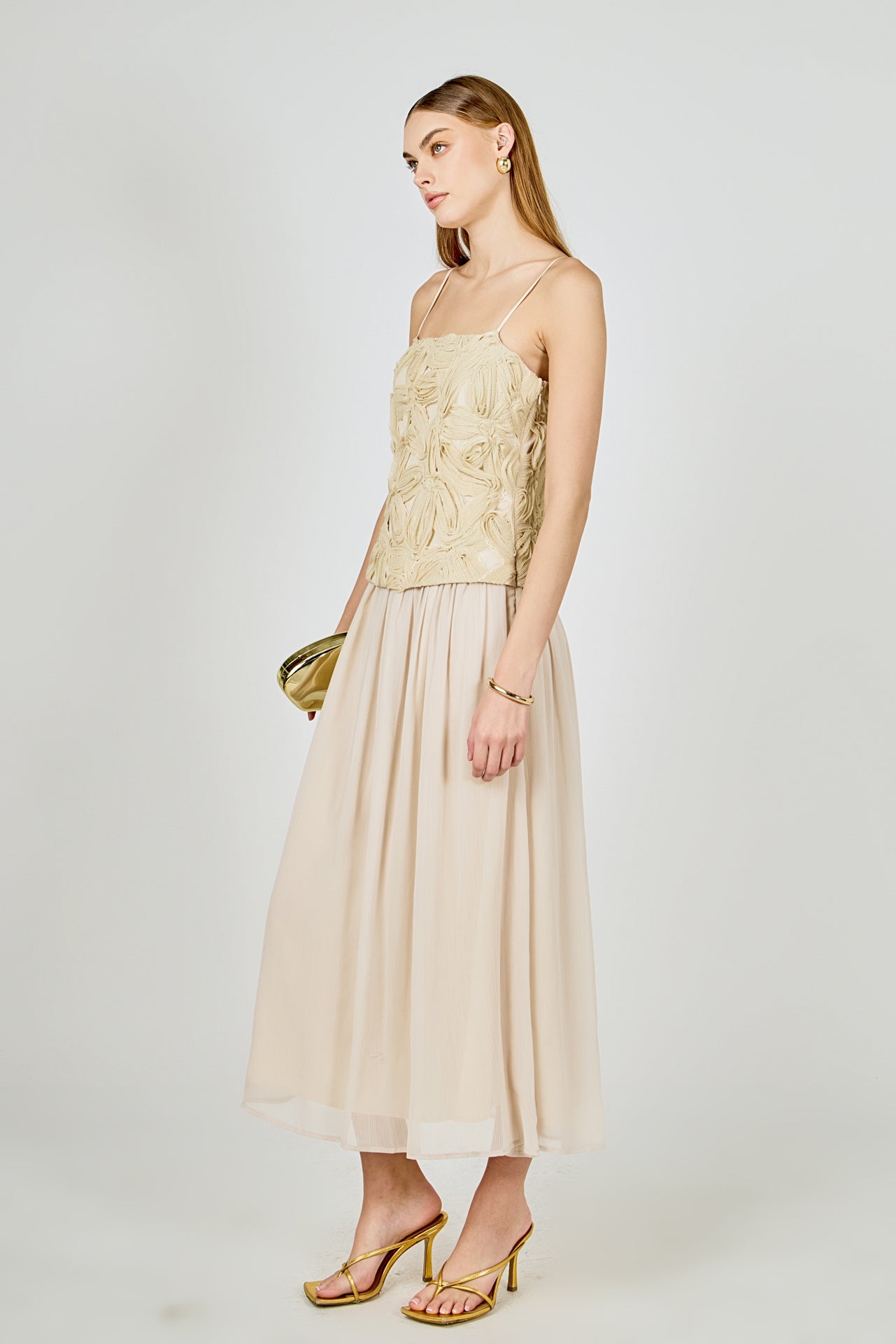 ENDLESS ROSE - Mixed Media Sheer Midi Dress - DRESSES available at Objectrare