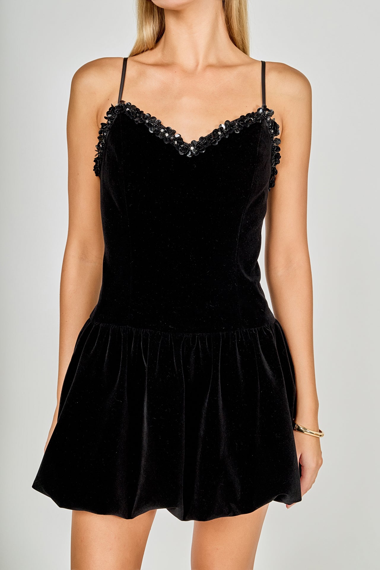 Jewel Trim Velvet Mini Bubble Dress