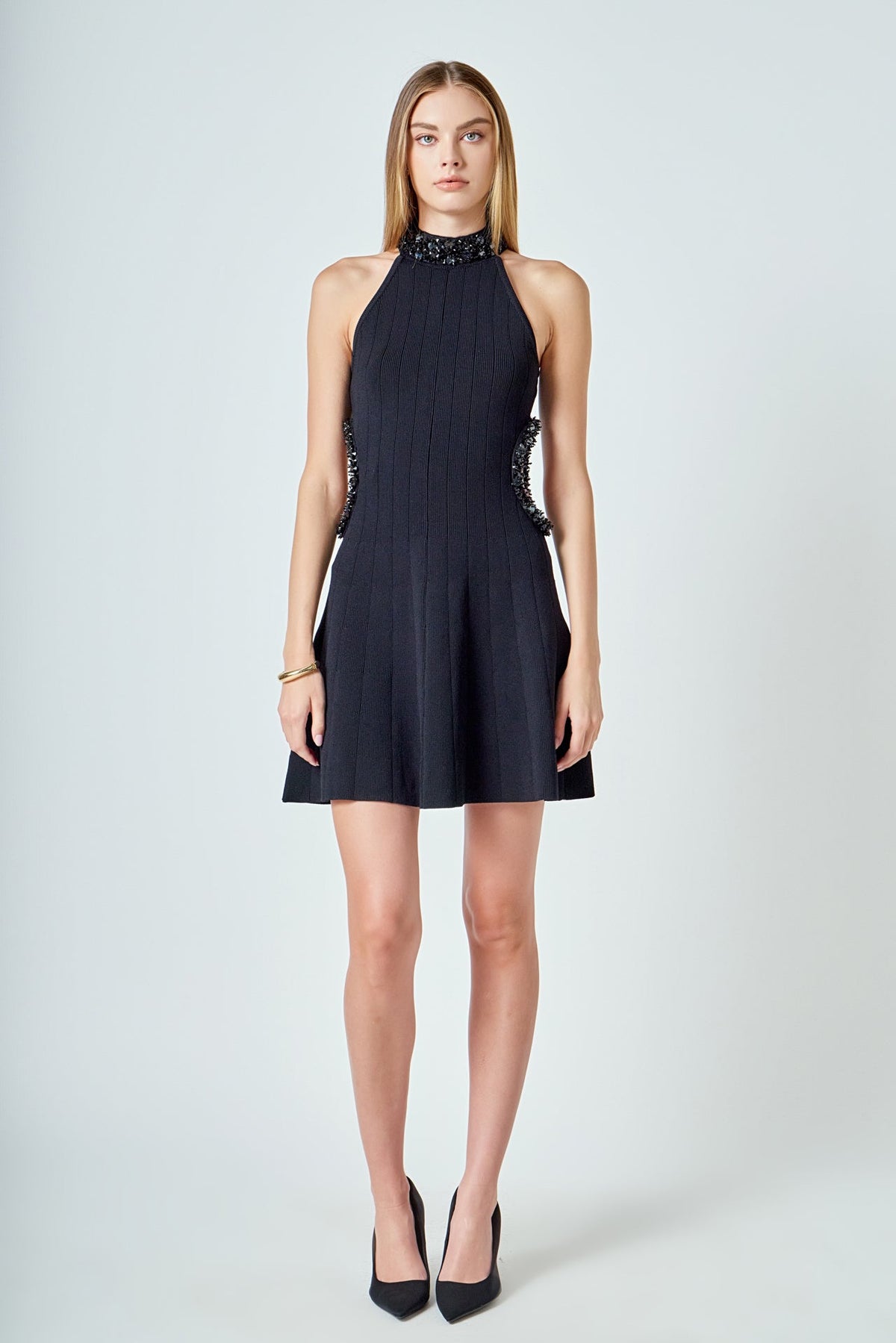 Beaded Knit Cut out Mini Dress