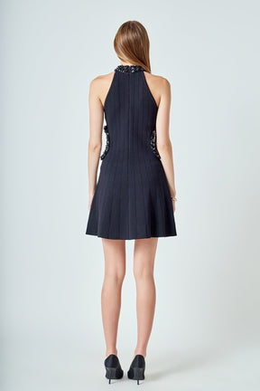 Beaded Knit Cut out Mini Dress
