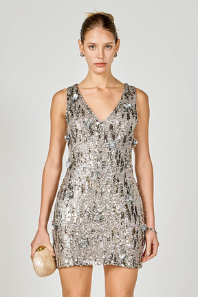 ENDLESS ROSE - Floral Applique sequins Mini Dress - DRESSES available at Objectrare