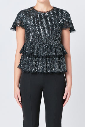 ENDLESS ROSE - Sequins Baby Doll Top with Mesh - TOPS available at Objectrare