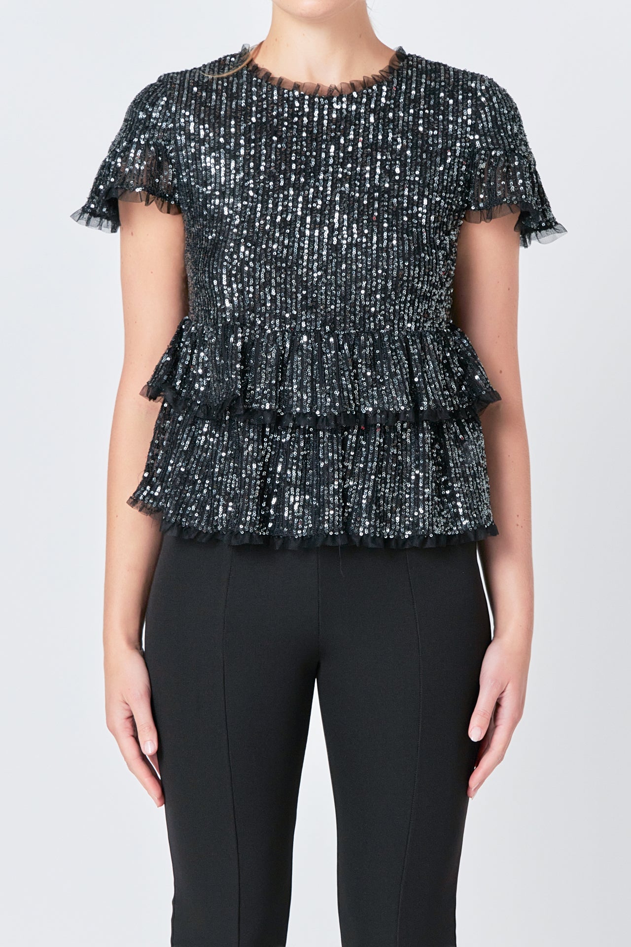 Sequins Baby Doll Top with Mesh