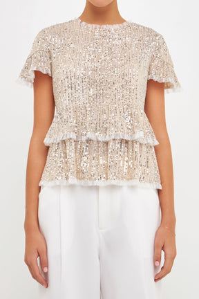 ENDLESS ROSE - Sequins Baby Doll Top with Mesh - TOPS available at Objectrare