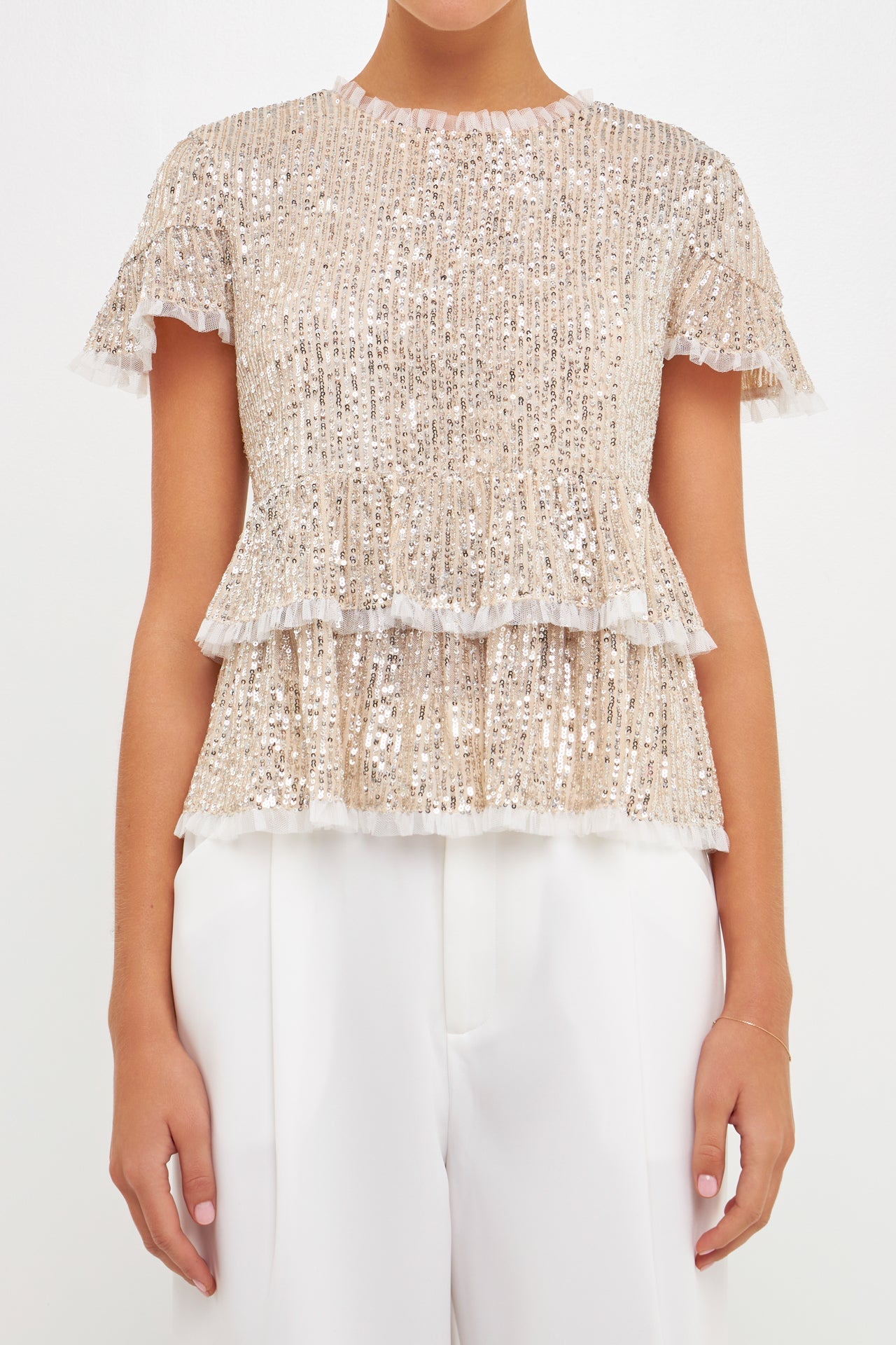 Sequins Baby Doll Top with Mesh