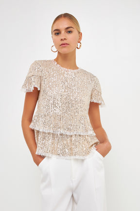 ENDLESS ROSE - Sequin Ruffle Top - TOPS available at Objectrare