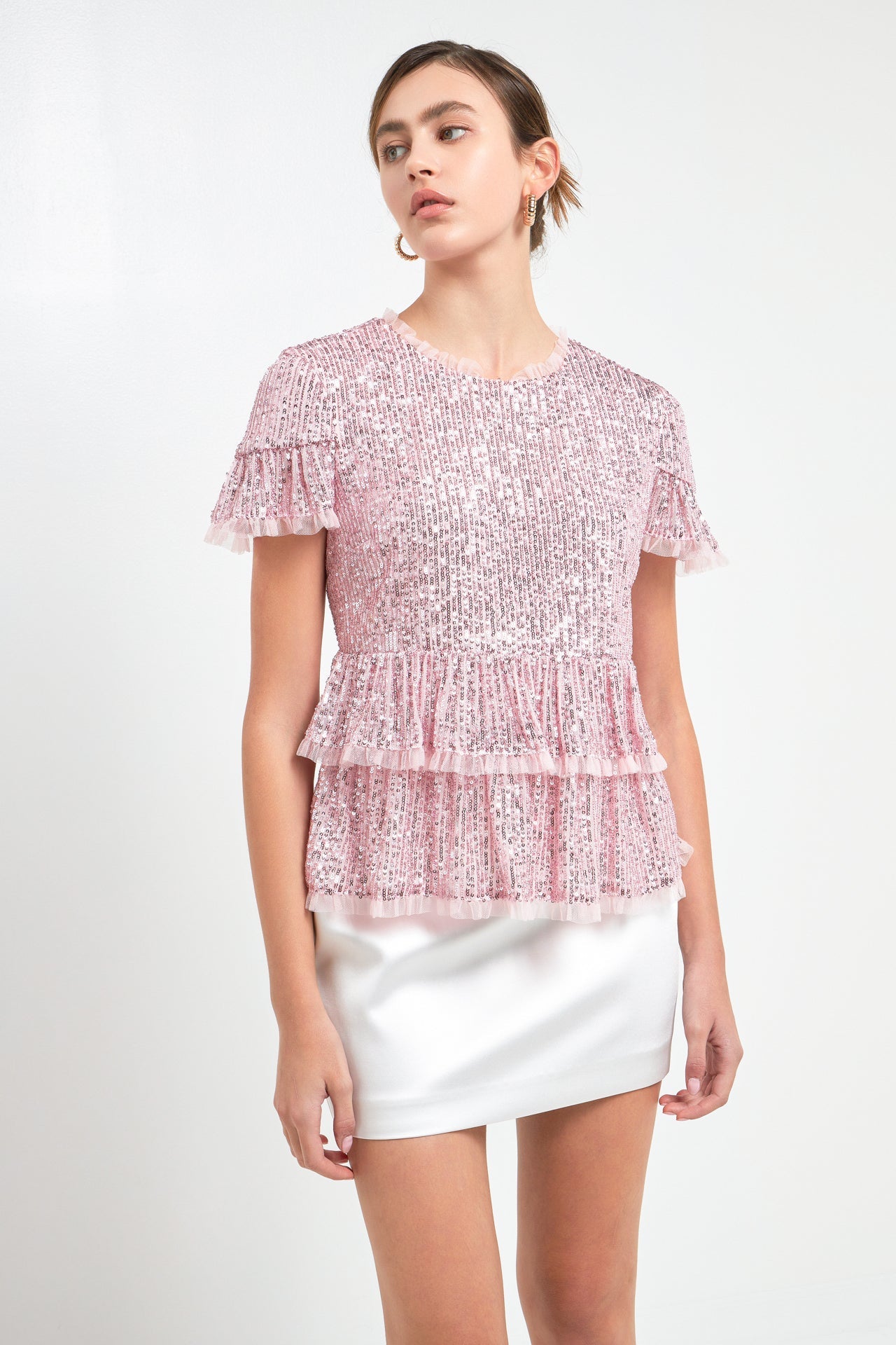 ENDLESS ROSE - Sequins Baby Doll Top with Mesh - TOPS available at Objectrare