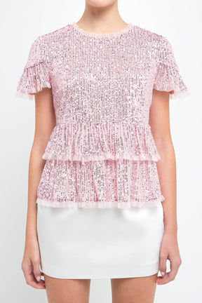 ENDLESS ROSE - Endless Rose - Sequins Baby Doll Top with Mesh - TOPS available at Objectrare